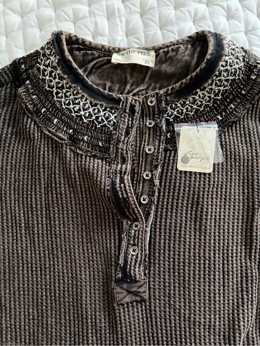 Free People Embroidered Collar thermal top NWT - Picture 7 of 8